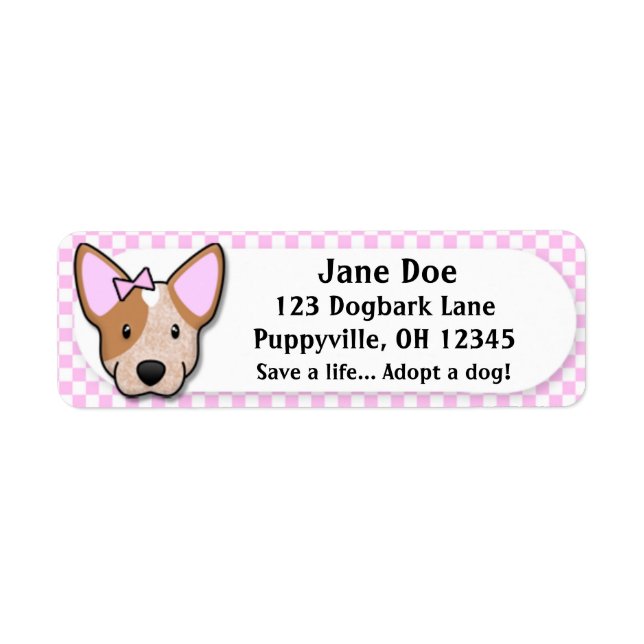 Etiqueta Kawaii Pink Gingham Red Heeler (Frente)