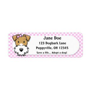 Etiqueta Kawaii Pink Gingham Wire Fox Terrier