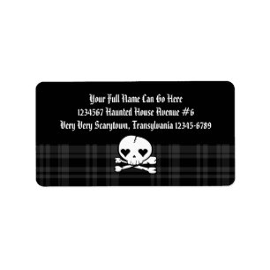 Etiqueta Kawaii Skull & Black Plaid