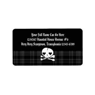 Etiqueta Kawaii Skull & Black Plaid