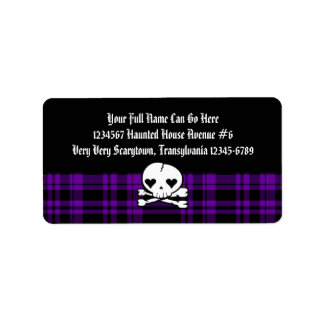 Etiqueta Kawaii Skull & Purple Plaid