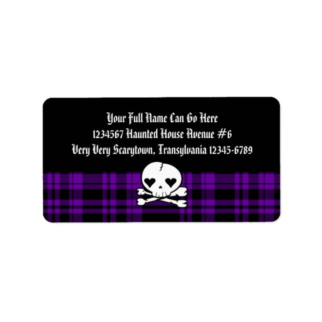 Etiqueta Kawaii Skull & Purple Plaid (Frente)