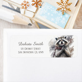 Etiqueta Kids Winter Watercolor Raccoon Return address