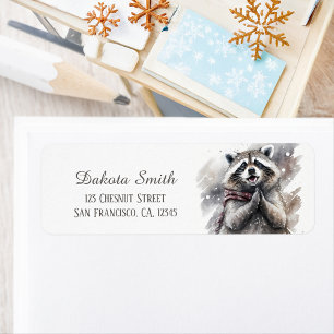 Etiqueta Kids Winter Watercolor Raccoon Return address