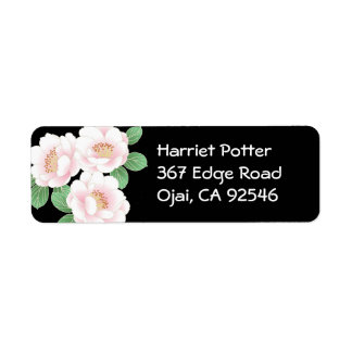 Etiqueta Kimono floral japonés con peonés rosado