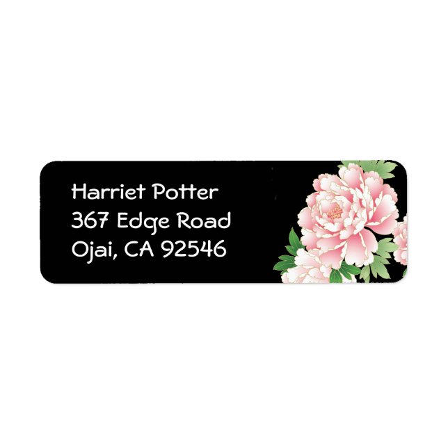 Etiqueta Kimono floral japonés con peonés rosado (Frente)