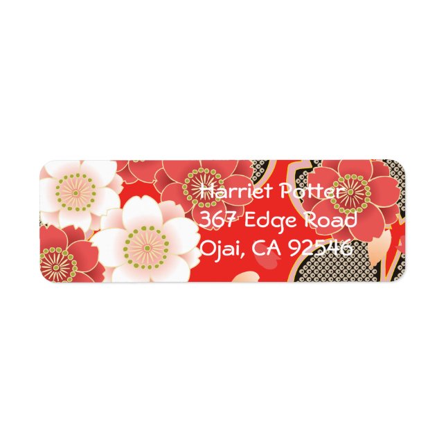Etiqueta Kimono japonés Sakura rojo y blanco (Frente)
