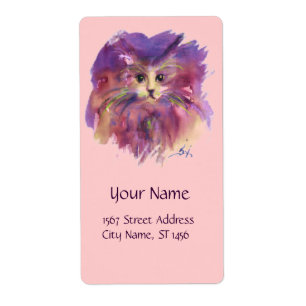 ETIQUETA KITTEN DE PURPLE ROSA, RETRATO DE GATO KITTY