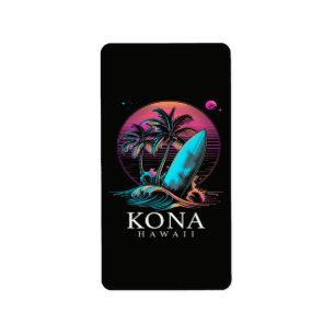 Etiqueta Kona Hawái Tabla de Surf Hawaiana Vintage
