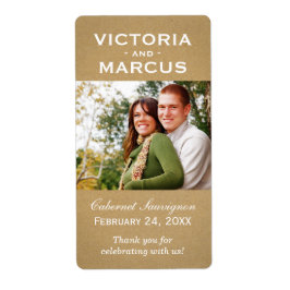 Etiqueta Kraft Boda Monograma Foto Favor de Botella de Vino