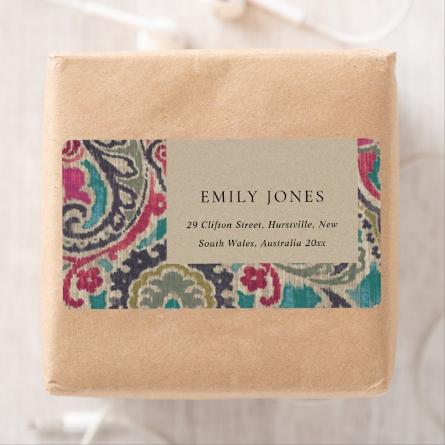 ETIQUETA KRAFT BOHO TRIBAL IKAT BODA DE DIRECCIONES VERDE A (In situ)