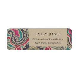 ETIQUETA KRAFT BOHO TRIBAL IKAT PINK TEAL ADDRESS LABEL