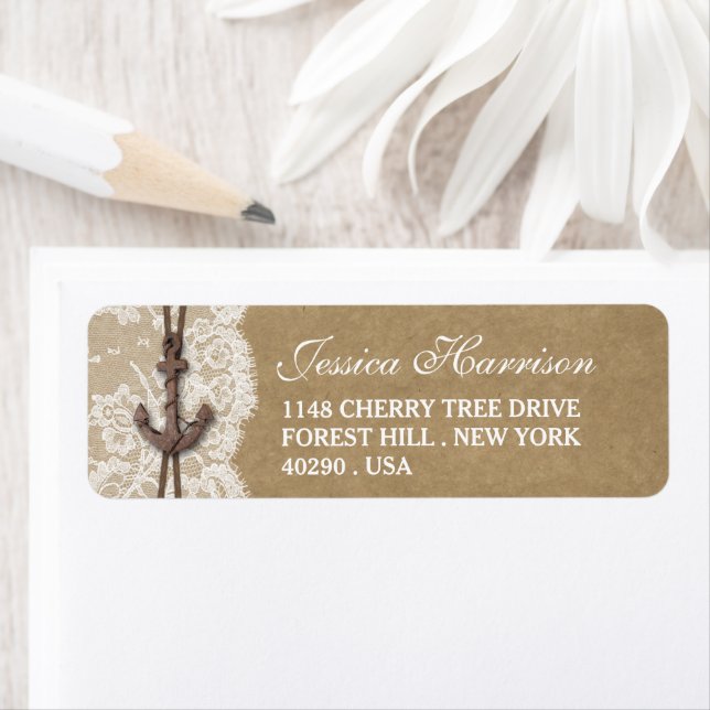 Etiqueta Kraft, Lace y Nautical Anchor Beach Bridal Shower (In situ)