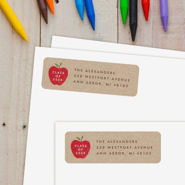 Etiqueta Kraft Red Apple Preschool Graduation Address Label (Subido por el creador)