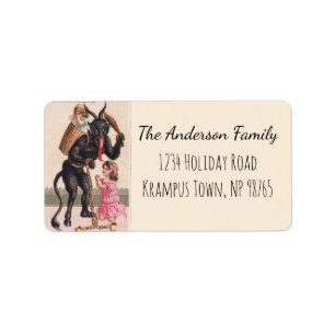 Etiqueta Krampus Kidnaps Niños Vintage Navidades de vacacio