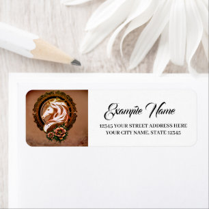 Etiqueta La Cabeza Elegante De Caballo Adornada Con Flores.