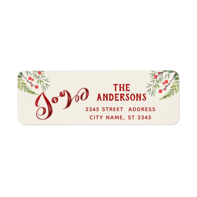 Etiqueta La caligrafía roja alegría verde holly (Frente)