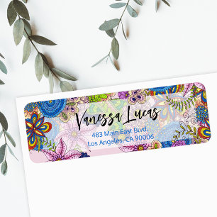 Etiqueta La dirección de devolución de las flores de doodle