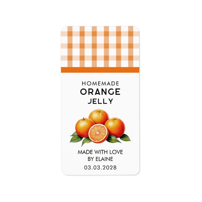 Etiqueta La gelatina naranja casera con un patrón a cuadros (Frente)