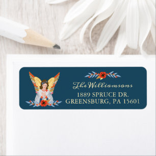 Etiqueta La paz en la Tierra Ángel Floral Arte Popular Azul