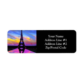 Etiqueta La Pintoresca Torre Eiffel Con Un Amanecer De Lumi