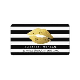Etiqueta Labios de oro con franjas blancas negras