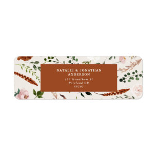 Etiqueta Laboratorio de boda floral de terracota negra eleg