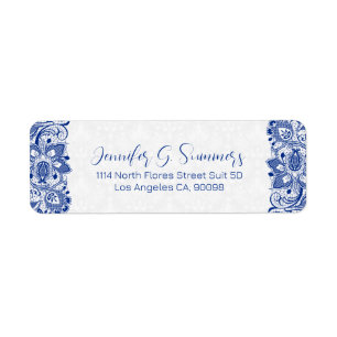 Etiqueta Laboratorio Royal Blue Lace y White Vintage Floral