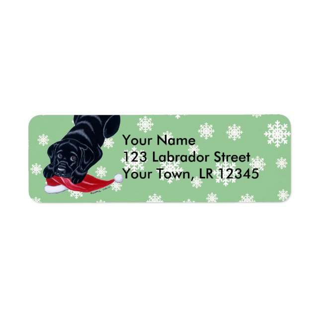 Etiqueta Labrador negro con Navidades de Santa Hat (Frente)