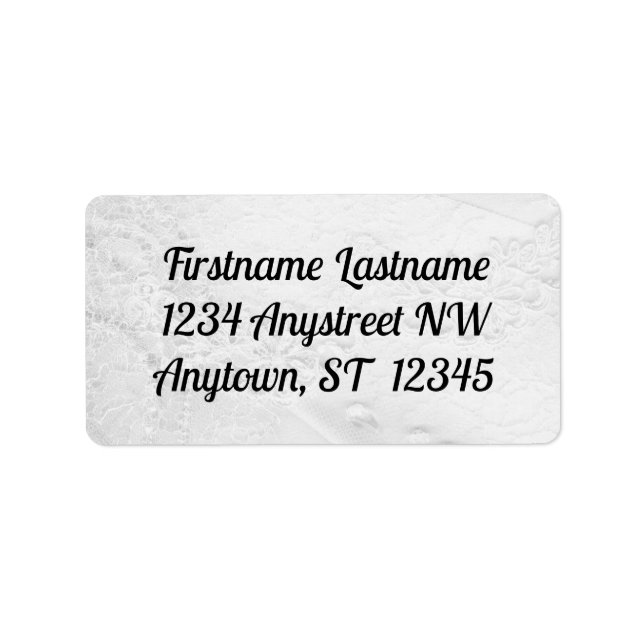 Etiqueta Lace blanco y plateado y perlas en Boda satinado (Frente)