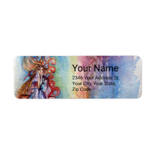 Etiqueta LADY OF LAKE Arthuria Leyenda acuarela