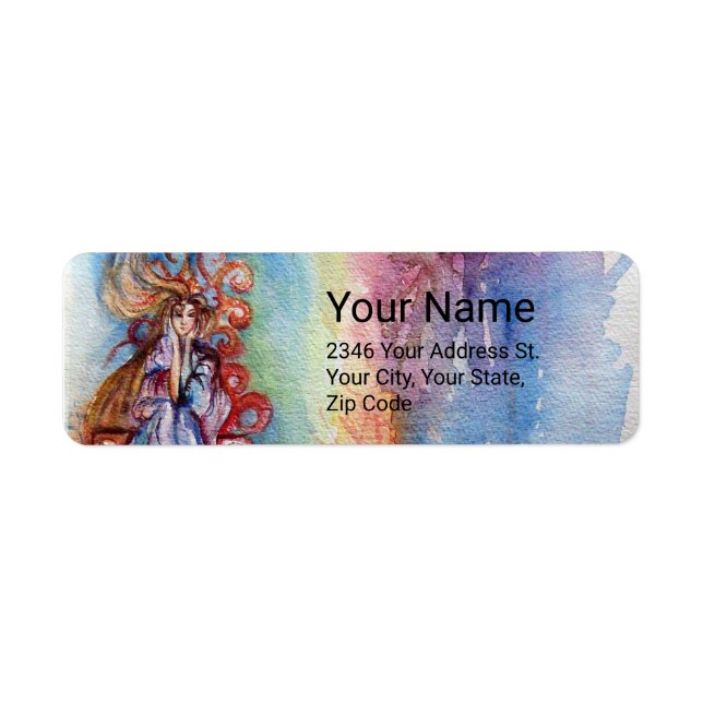 Etiqueta LADY OF LAKE Arthuria Leyenda acuarela (Frente)
