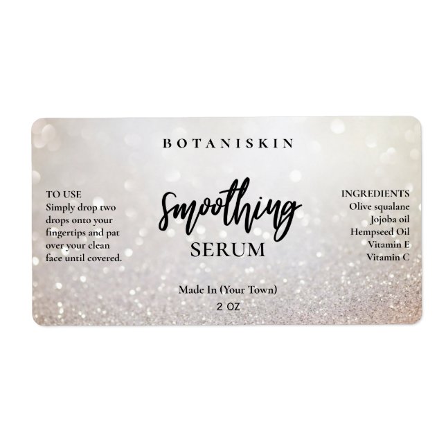 Etiqueta Láminas de suero Glam Bokeh de plata moderna (Frente)