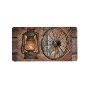 Etiqueta Lámpara De Aceite De Carbón Y Rueda De Carro Occid