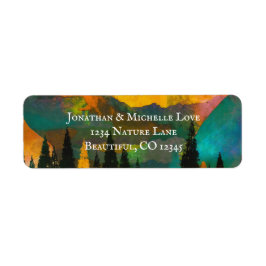 Etiqueta Las coloridas montañas y los árboles Una bella dir