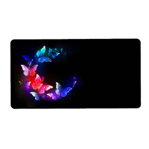 Etiqueta Las mariposas nocturnas brillantes de Neon en el f