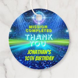 Etiqueta láser Blue Green Neon Glow Boys Gracias