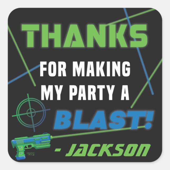 Etiqueta láser Fiesta de cumpleaños azul y verde (Anverso)