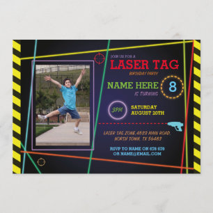 Etiqueta láser Foto cumpleaños neón invitación