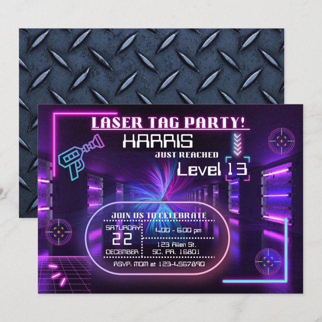 Etiqueta láser Invitación a la fiesta de cumpleaño (Anverso / Reverso)