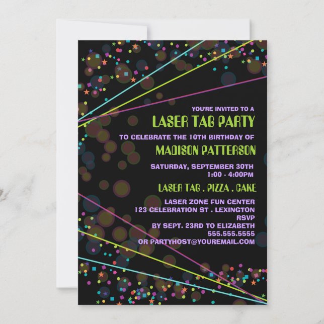 Etiqueta láser Neon Lights Birday Party Invitación (Anverso)