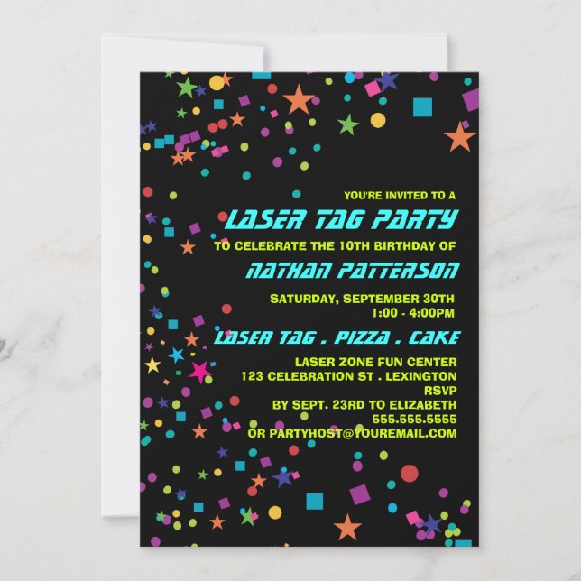 Etiqueta láser Neon Lights Birday Party Invitación (Anverso)