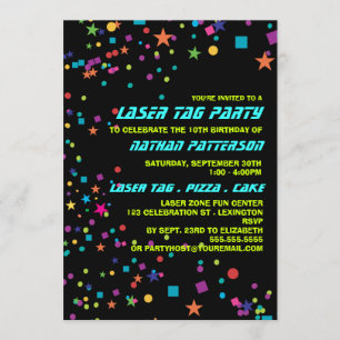 Etiqueta láser Neon Lights Birday Party Invitación