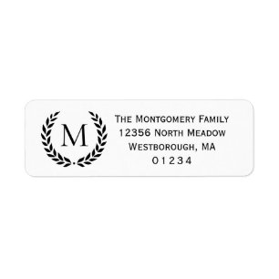 Etiqueta Laurel Wreath Monograma Black White Return Address