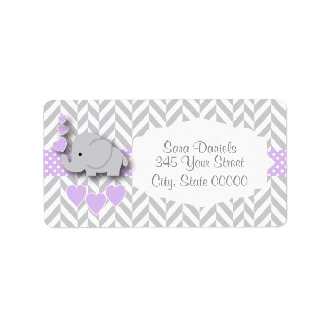 Etiqueta Lavanda, Baby Shower de Elefante Gris Blanco (Frente)