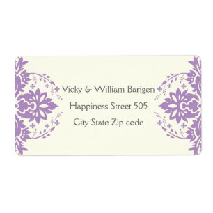 Etiqueta Lavanda Damask, gris, boda de marfil