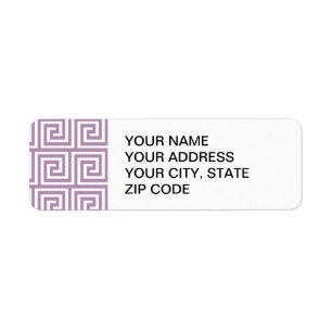 Etiqueta Lavanda hermosa y patrón de clave griega blanca