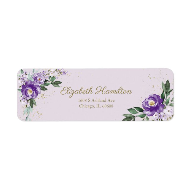 Etiqueta Lavanda Púrpura Acuarela Floral Bouquet Elegante (Frente)