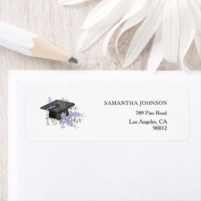 Etiqueta Lavander Purple Floral Graduation address  (In situ)