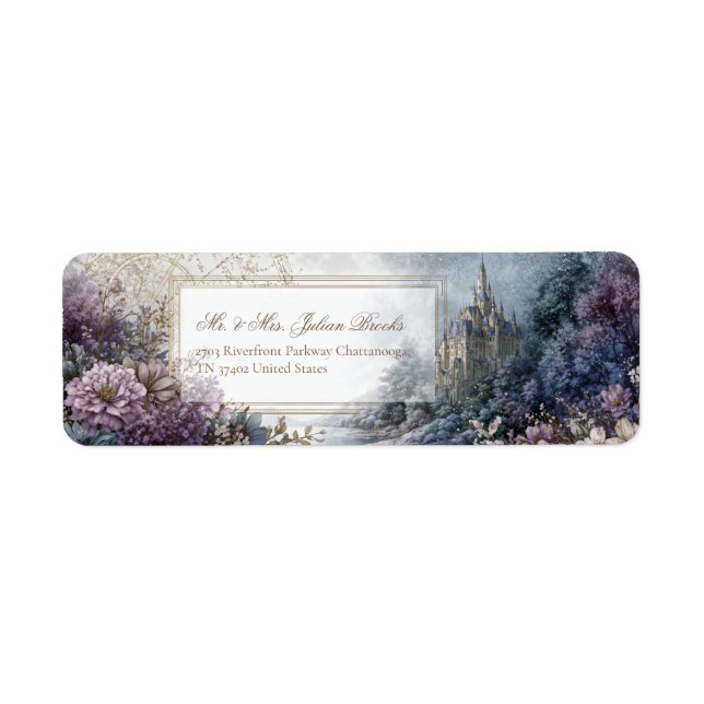 Etiqueta Lavender Enchanted Forest Gilded Castle Address (Frente)
